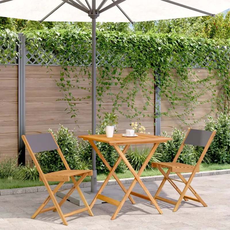 set mobilier bistro, 3 piese, textil antracit/lemn masiv
