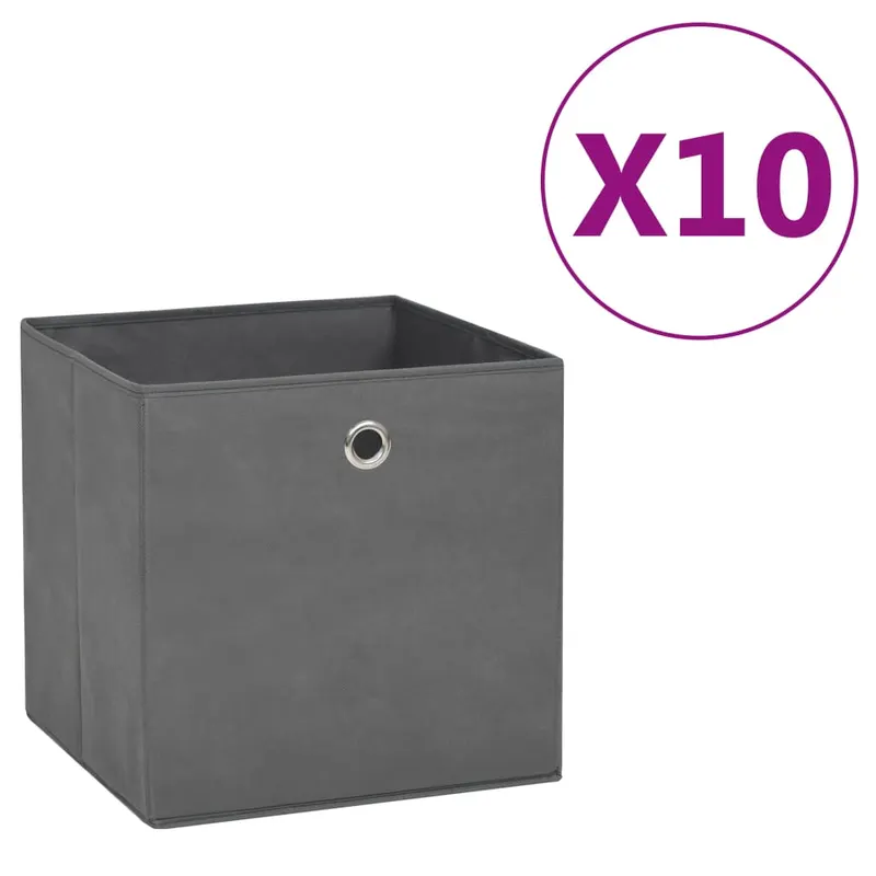 cutii depozitare, 10 buc., gri, 28x28x28 cm, material netesut