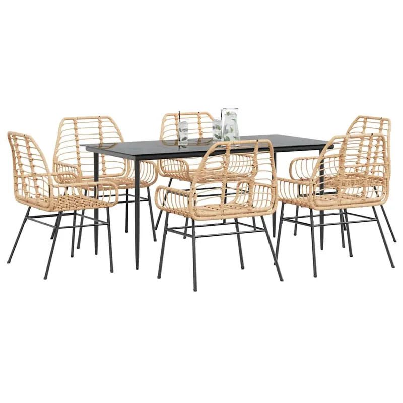 set de sufragerie de gradina 7 piese sticla maro din poli ratan