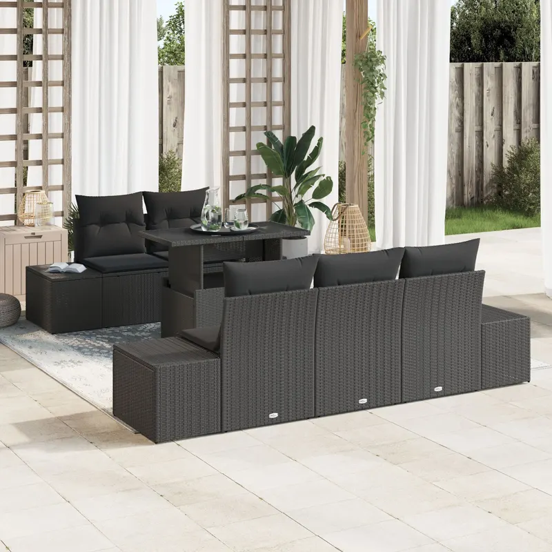 set de 6 piese de sofa de gradina cu pernute negru ratan poly