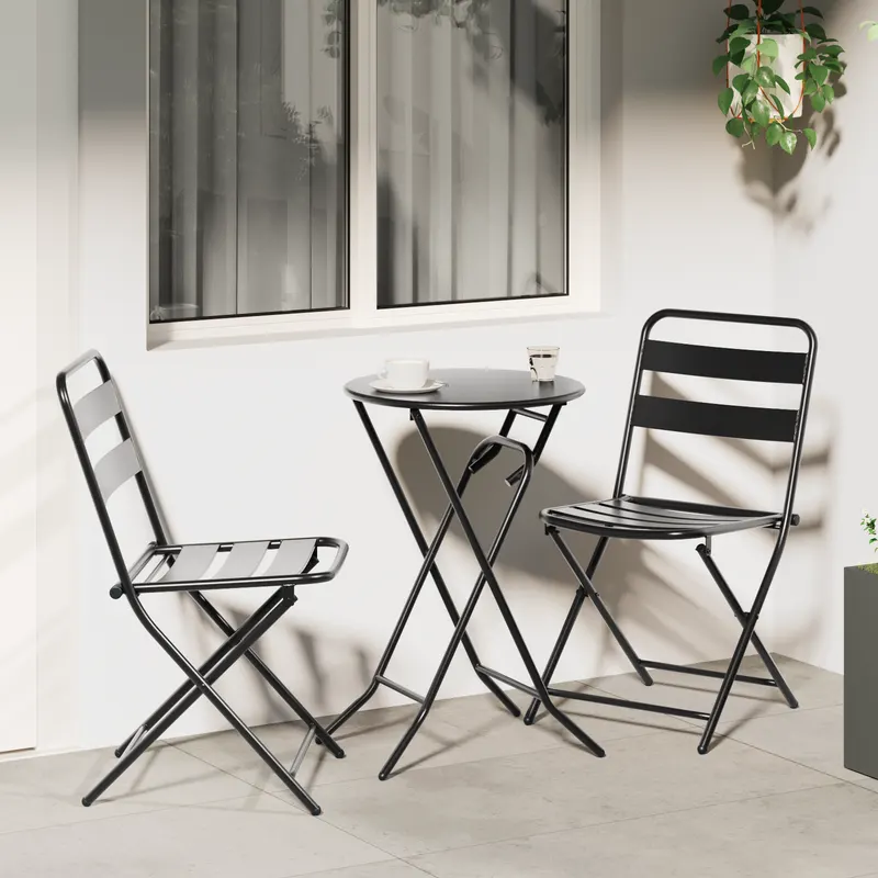 set bistro pliabil cu 3 piese din otel antracit