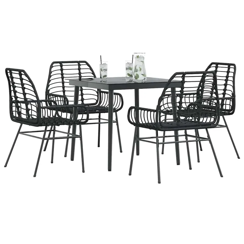 set de sufragerie de gradina 5 piese sticla neagra polirattan
