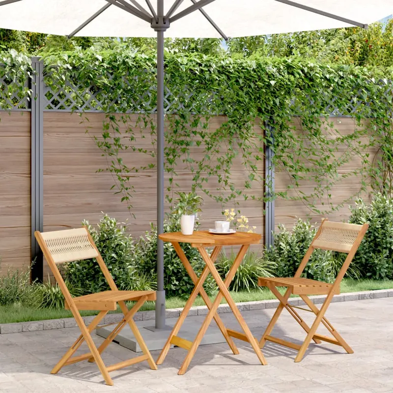 set mobilier bistro, 3 piese, bej, polipropilena si lemn masiv