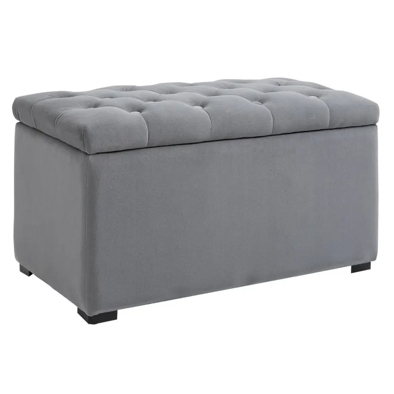 Cufăr Multifuncțional pentru Depozitare HOMCOM, Pouf din catifea, Gri perlă