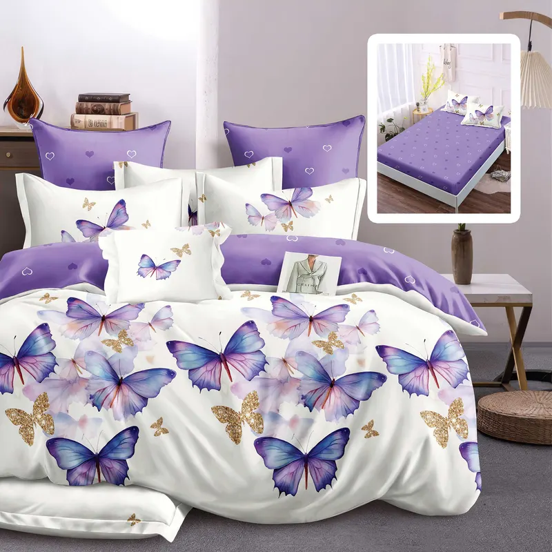 Lenjerie finet 6 piese cu husa - 160x200 si 180x200 (violete-vh)