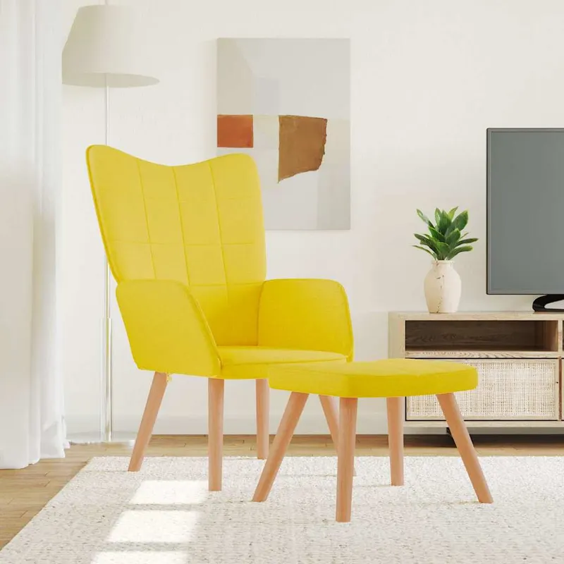 Scaun relaxare cu taburet, galben mustar, textil