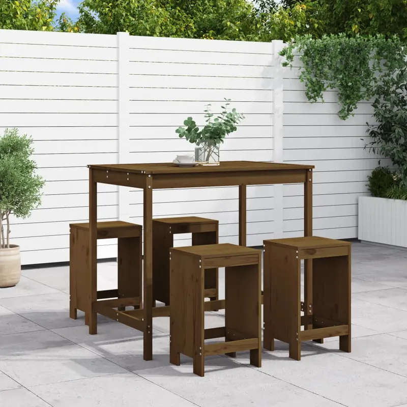 set mobilier bar de gradina, 5 piese, maro miere lemn masiv pin