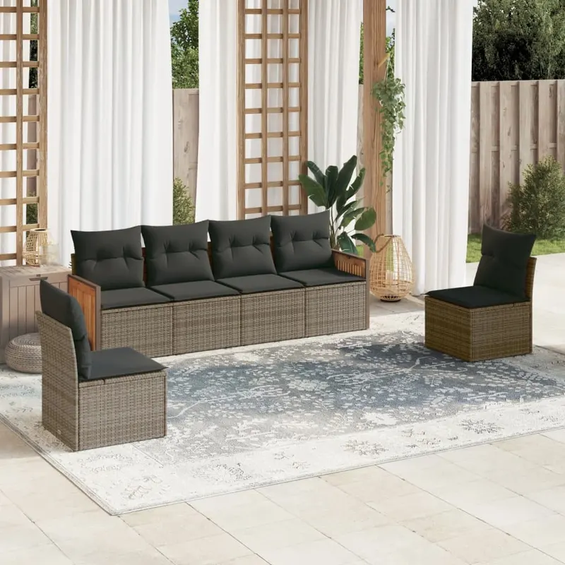 set mobilier gradina cu perne, 6 piese, gri, poliratan