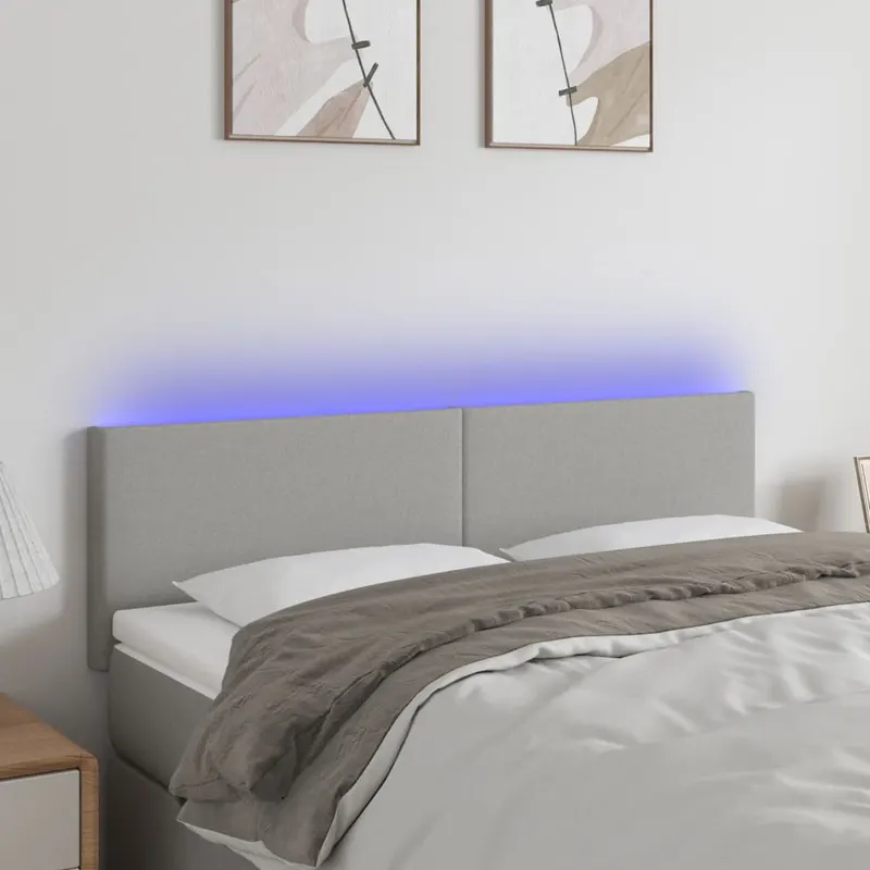 tablie de pat cu led, gri deschis, 144x5x78/88 cm, textil