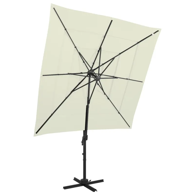 umbrela de soare 4 niveluri, stalp aluminiu, nisipiu 250x250 cm