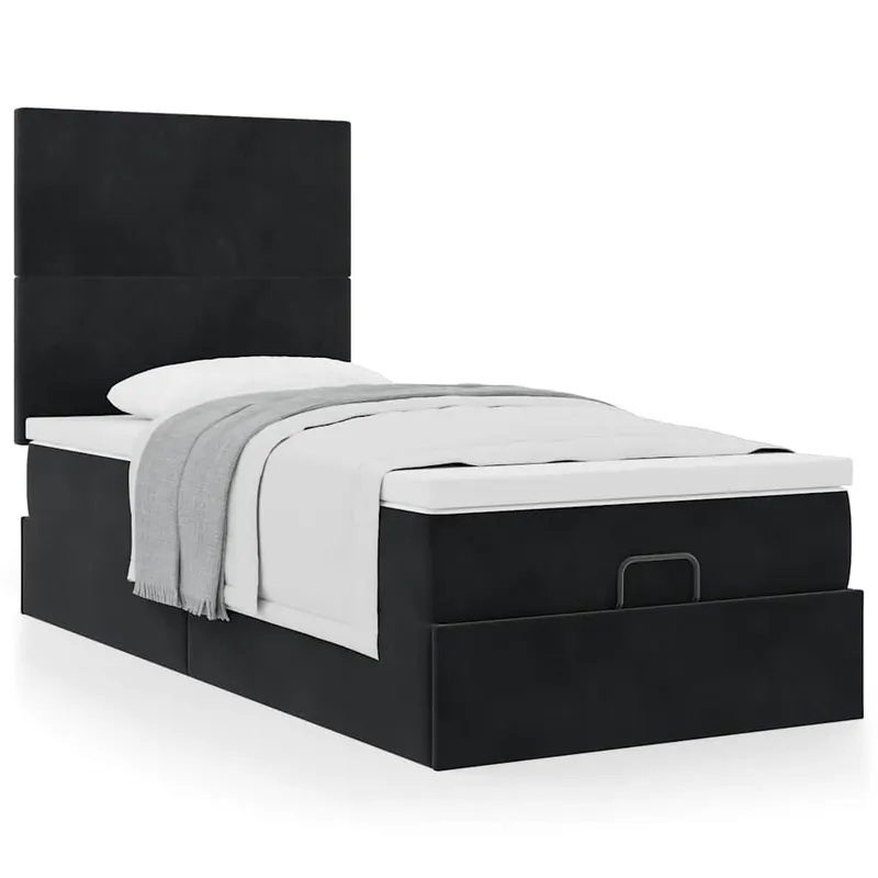 cadru de pat otoman cu saltele, catifea neagra 100x200cm
