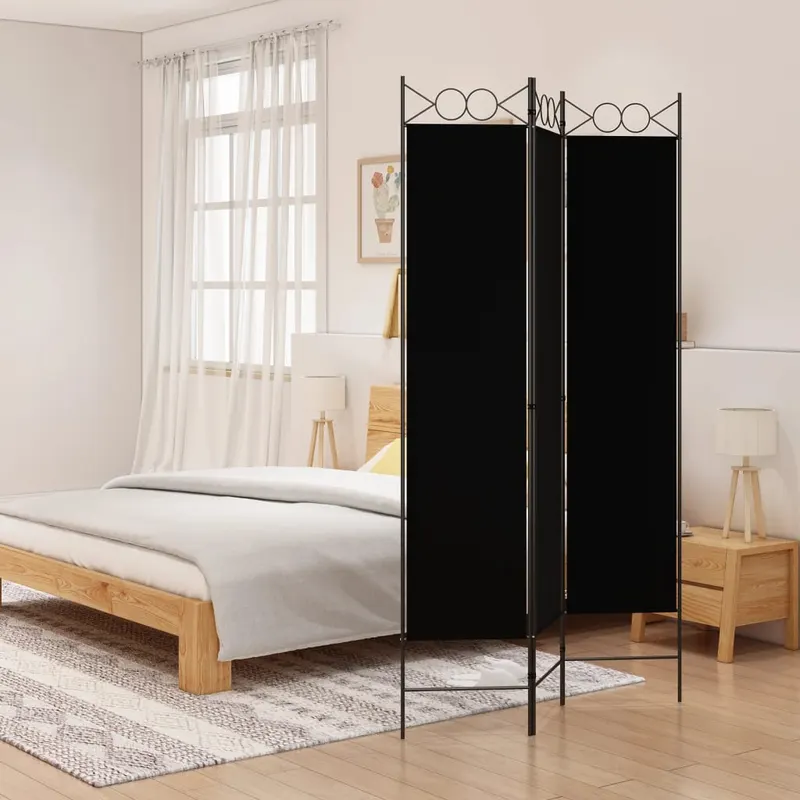 paravan de camera cu 3 panouri, negru, 120x200 cm, textil