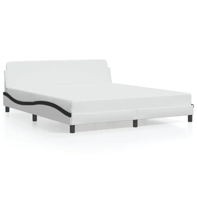 cadru de pat cu tablie alb si negru 180x200cm piele artificiala