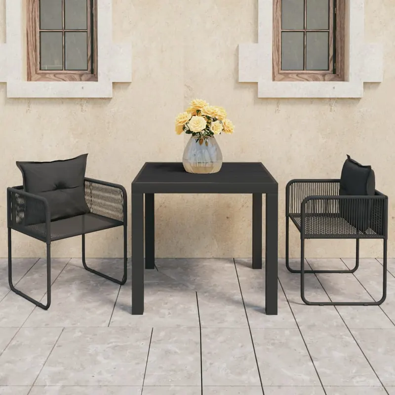 set mobilier masa de gradina, 3 piese, negru, ratan pvc