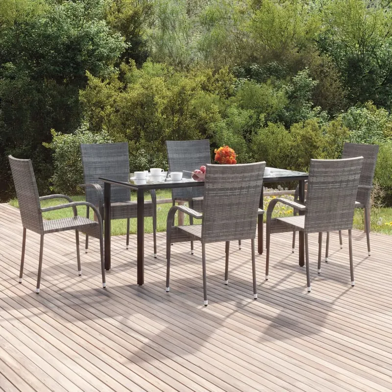 set mobilier de gradina, 7 piese, gri, poliratan