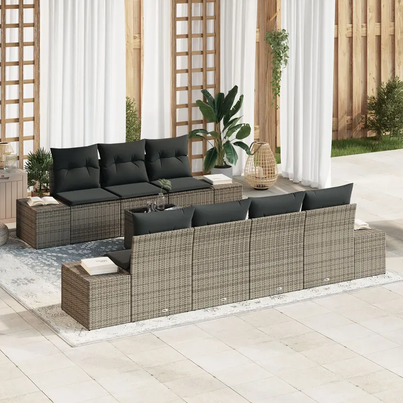 set de sofa pentru gradina cu perne gri poliratan