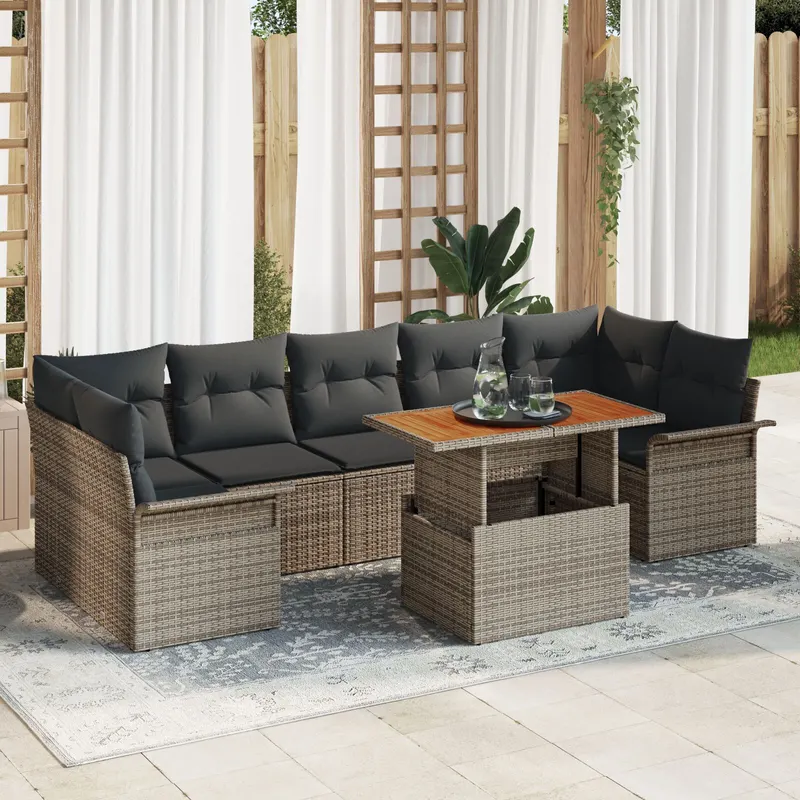 Set de canapele gradina cu pernite gri ratan, canapea gradina 2 persoane cu depozitare si pernite gri ratan