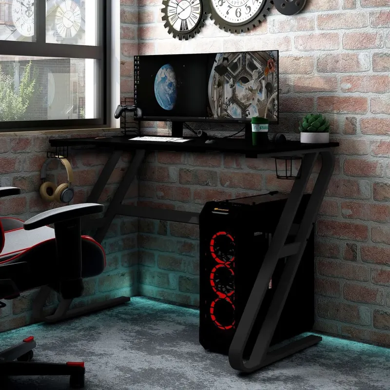 birou de gaming cu picioare in forma de zz, negru, 110x60x75 cm