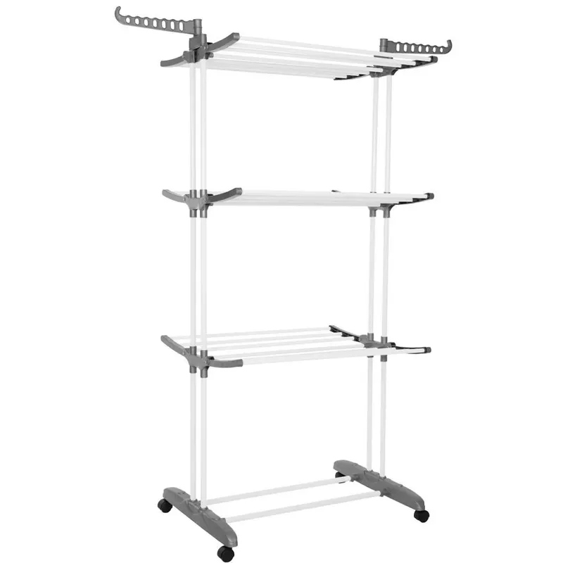 Uscator vertical rufe mobil pliabil 2 umerase incluse, 75x57x170 cm, maxim 20 kg, alb gri