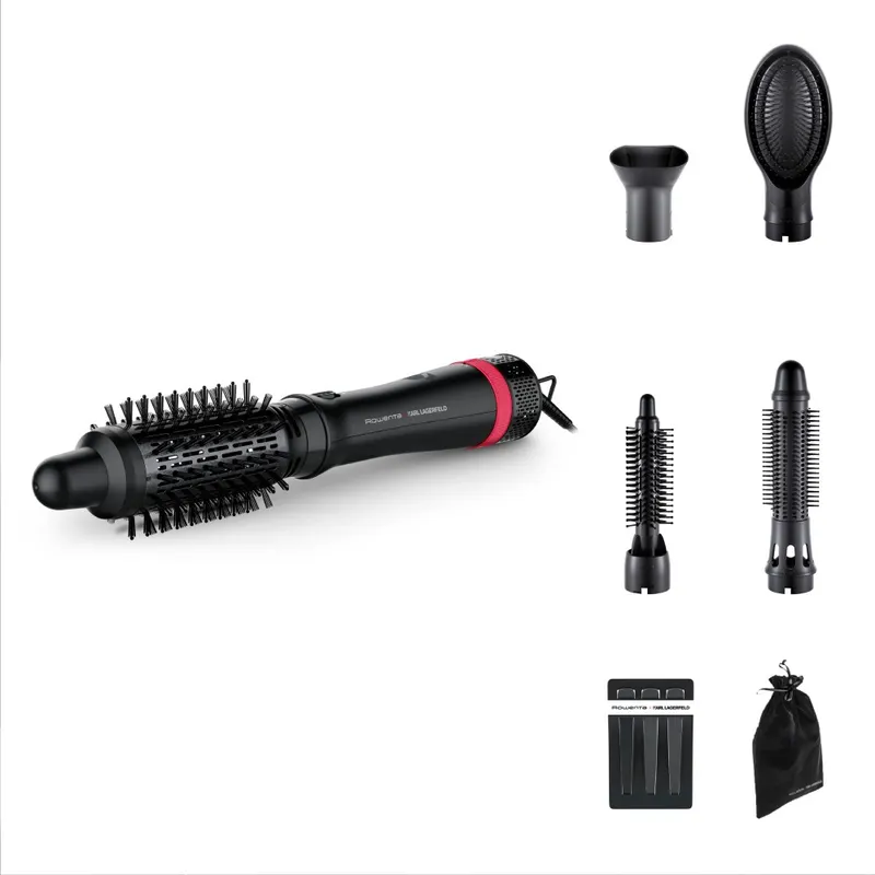 Perie cu aer cald Rowenta x Karl Lagerfeld Express Style CF635LF0, 800W, cablu rotativ 360 , 3 trepte de viteza temperatura, 5 accesorii, invelis