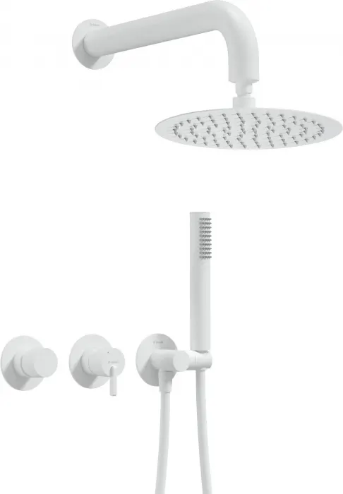 Set de dus incastrat, cu palarie, para de dus si baterie orizontala, alb, Deante Silia