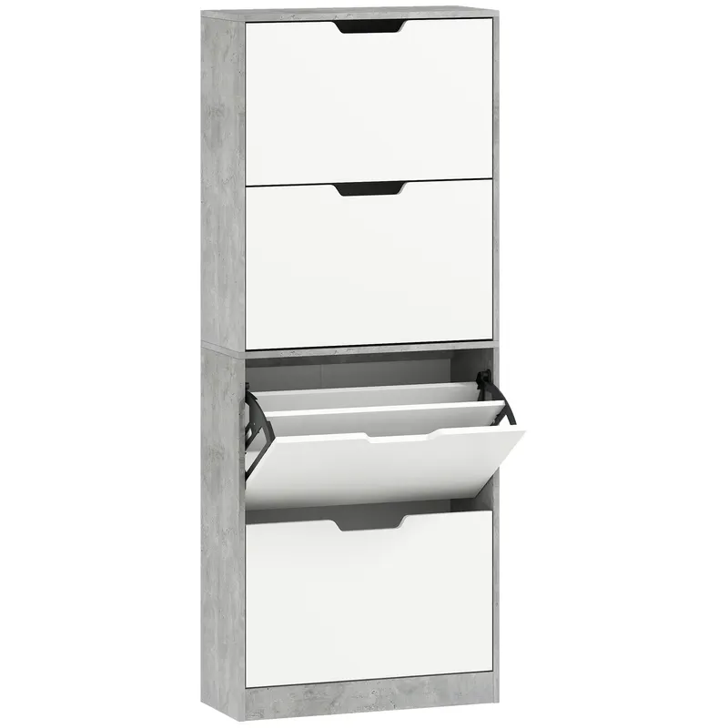 HOMCOM Scarpieră Economisitoare de Spațiu Modernă cu 4 Ante pentru 16 Perechi de Pantofi, 62.5x26x156 cm, Gri Ciment