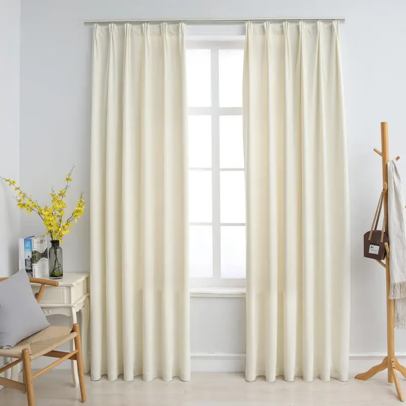draperii opace, 2 buc., crem, 140x245 cm, catifea, cu carlige