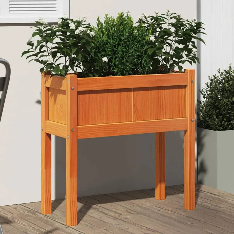 jardiniera gradina cu picioare maro ceruit 70x31x70 cm lemn pin