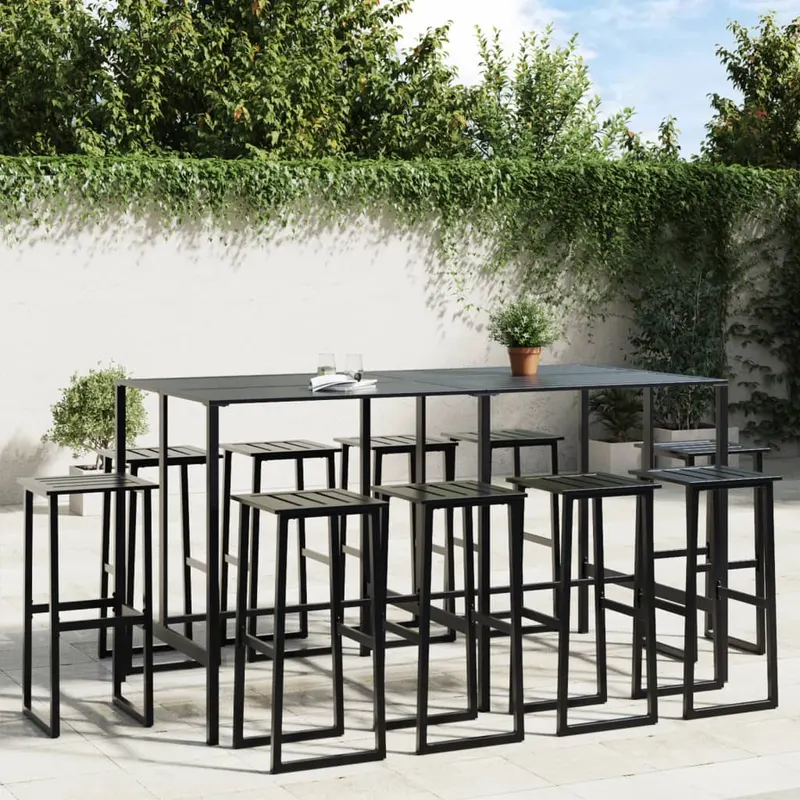 set bar de gradina 11 piese, negru, otel vopsit electrostatic