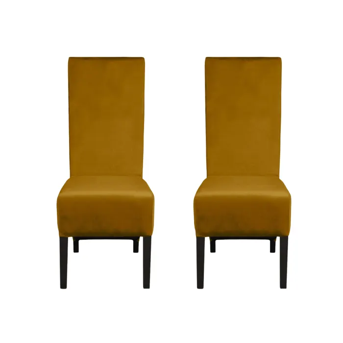 Set 2 scaune living VANESSA, picioare lemn wenge, stofa galben, 47x60x110 cm