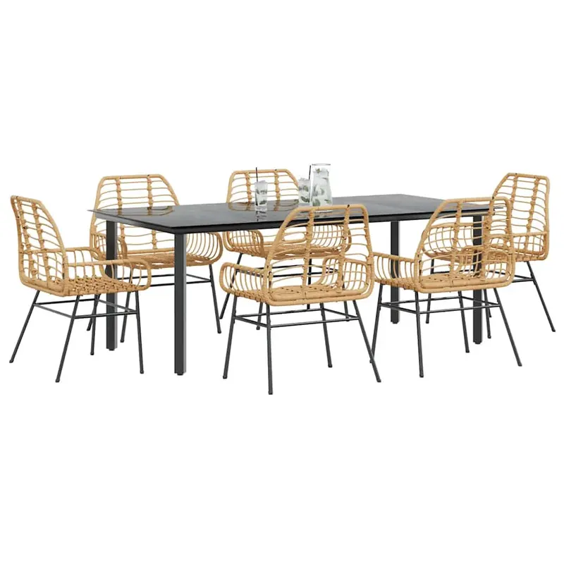 set de sufragerie de gradina 7 piese sticla maro din poli ratan