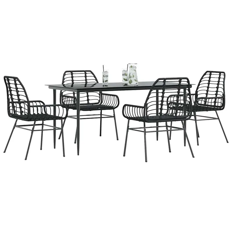 set de sufragerie de gradina 5 piese sticla neagra polirattan