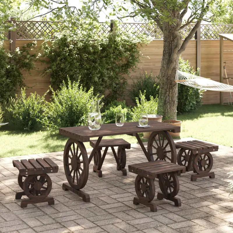 set mobilier de gradina, 5 piese, lemn masiv de brad