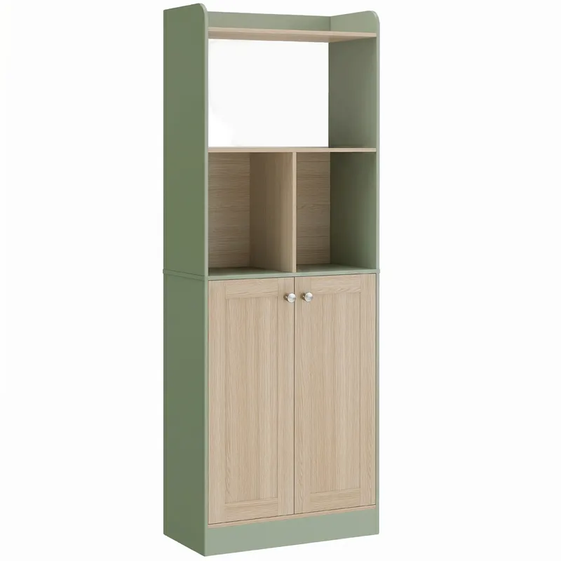 HOMCOM Bibliotecă cu 5 niveluri, mobilier de depozitare, raft pentru cărți cu 2 uși, 60 x 30 x 161,2 cm verde și lemn natural