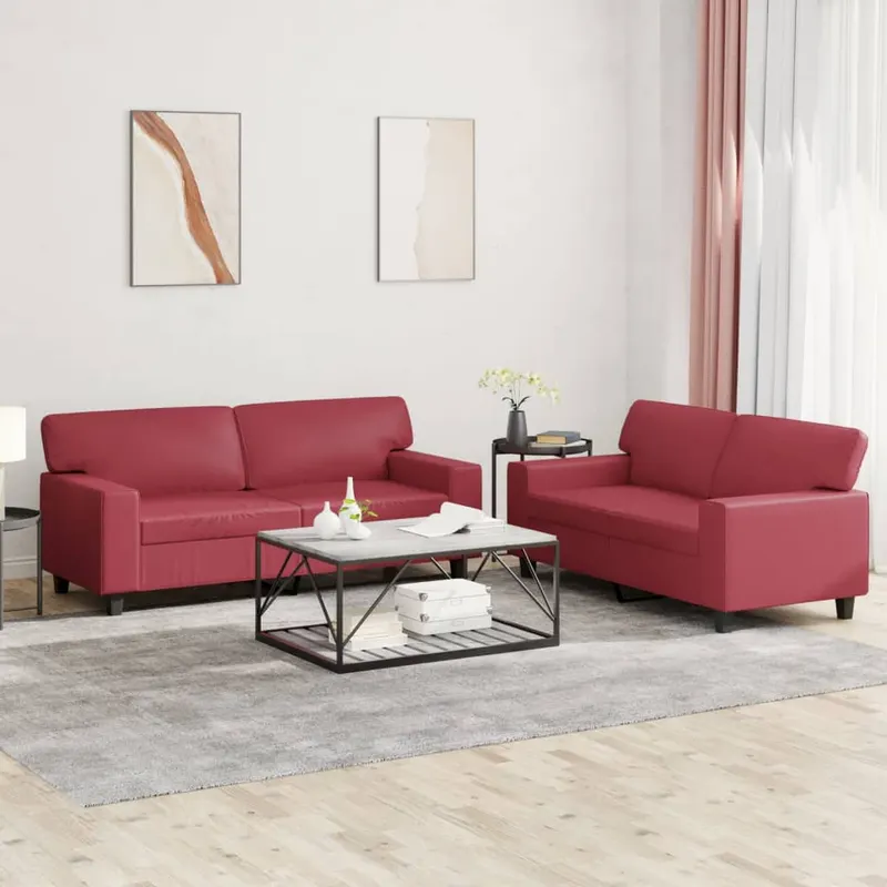 Set de canapele, 2 piese, rosu vin, piele ecologica