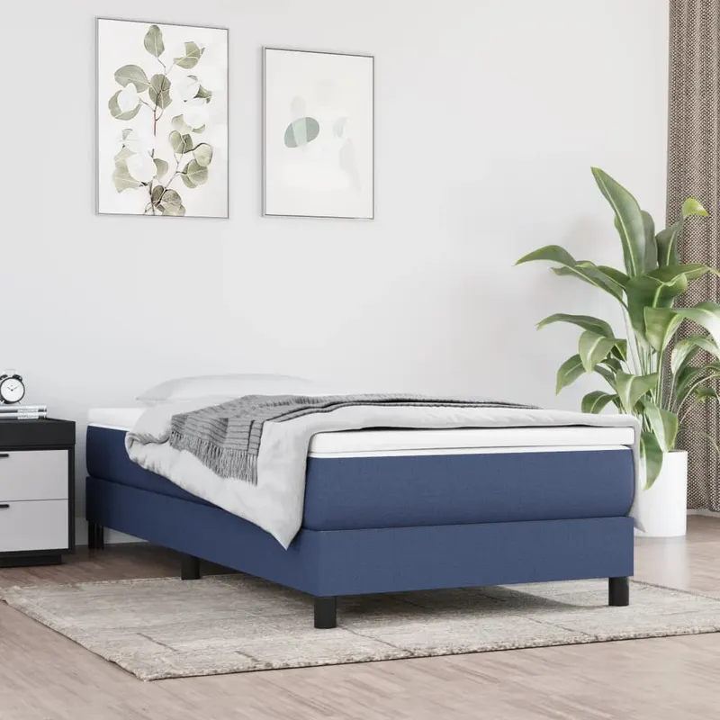 pat box spring cu saltea, albastru, 80x200 cm, textil