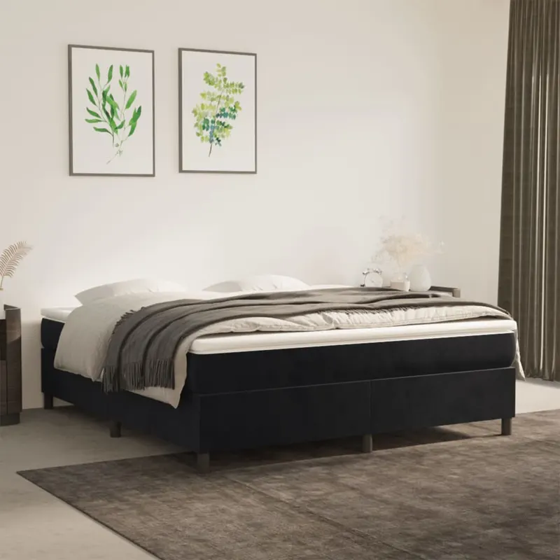 pat box spring cu saltea, negru, 160x200 cm, catifea