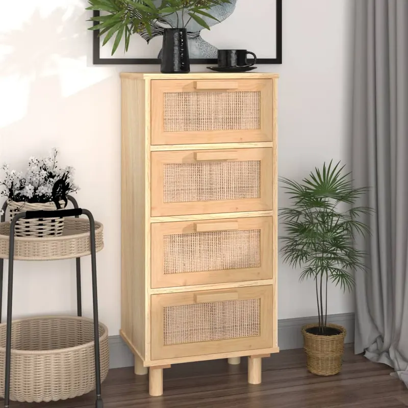 servanta, maro, 40x30x90 cm, lemn masiv pin si ratan natural