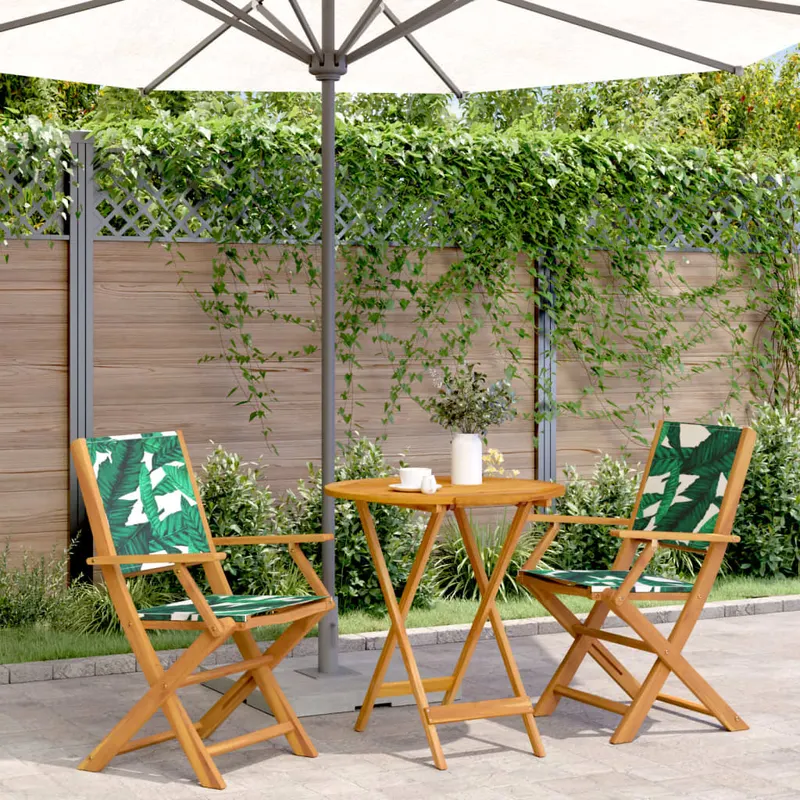 Set mobilier bistro, 3 piese, textil model frunze/lemn masiv