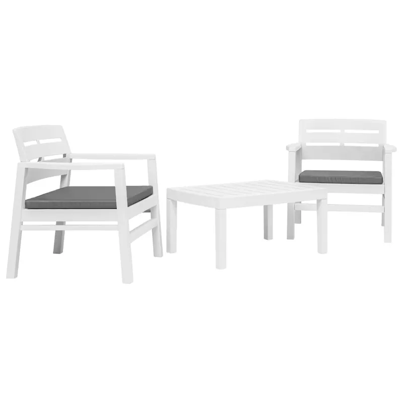 set mobilier de gradina, 3 piese, alb, plastic