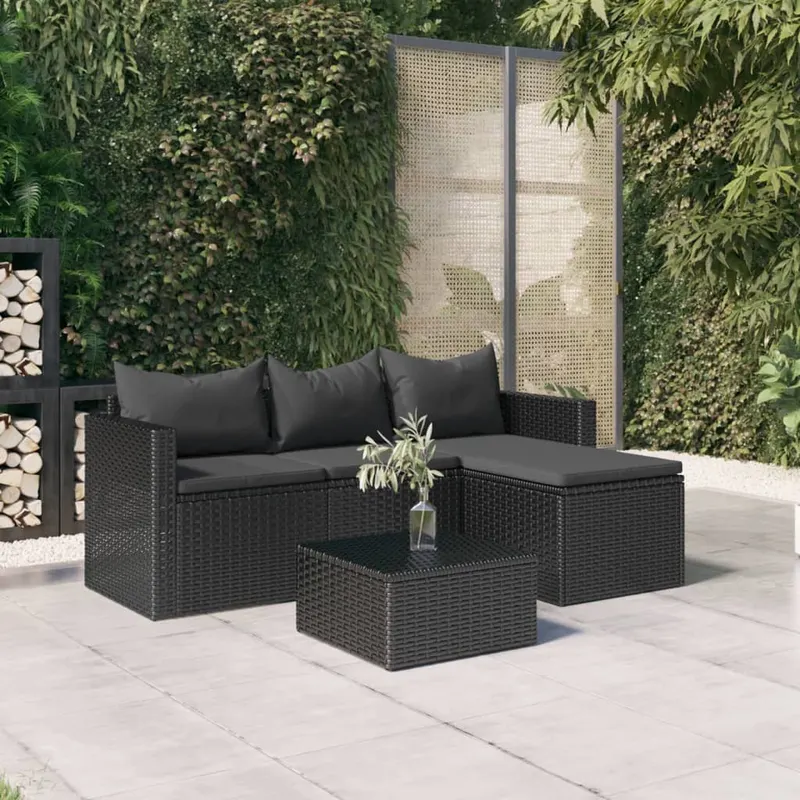 set mobilier de gradina, negru, poliratan