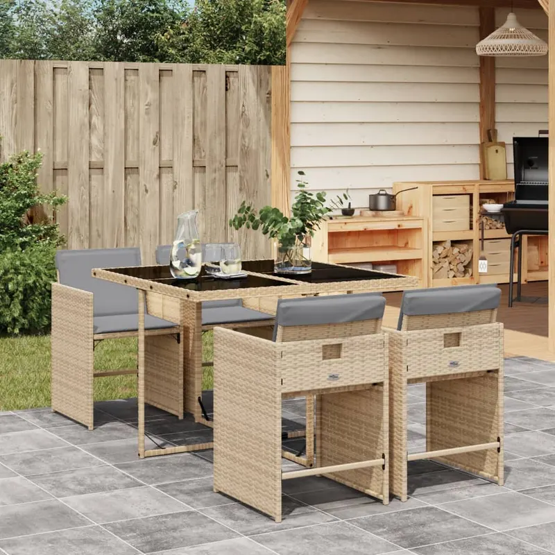 set mobilier pentru gradina, 5 piese, cu perne, bej, poliratan