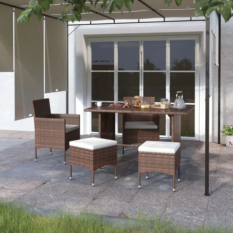 set scaune de gradina si taburet, 4 piese, maro, poliratan