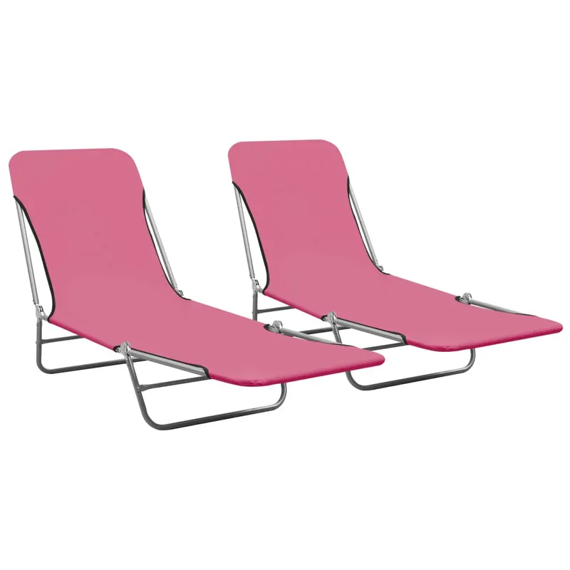 sezlonguri pliabile, 2 buc., roz, otel & material textil