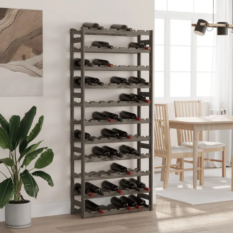 suport sticle de vin, 77 sticle, gri, lemn masiv de pin