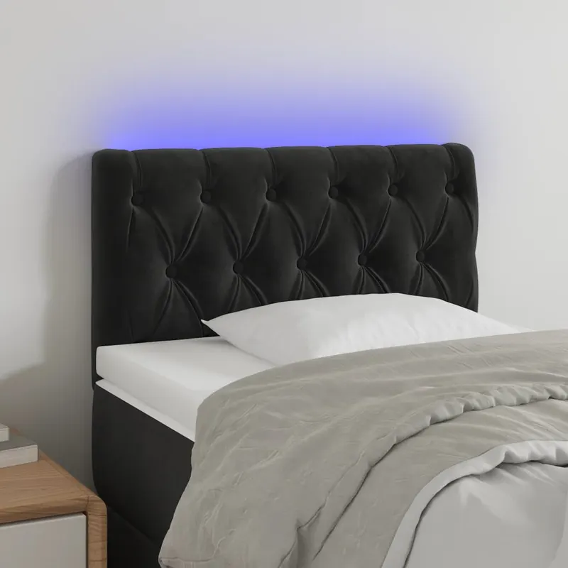 tablie de pat cu led, negru, 80x7x78/88 cm, catifea