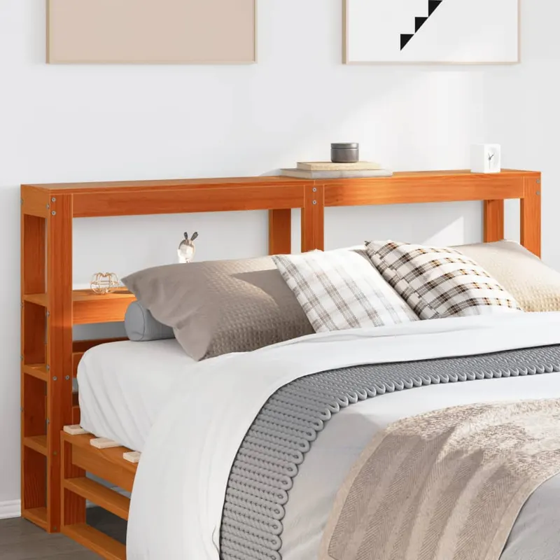 tablie de pat cu rafturi, maro ceruit, 120 cm, lemn masiv pin