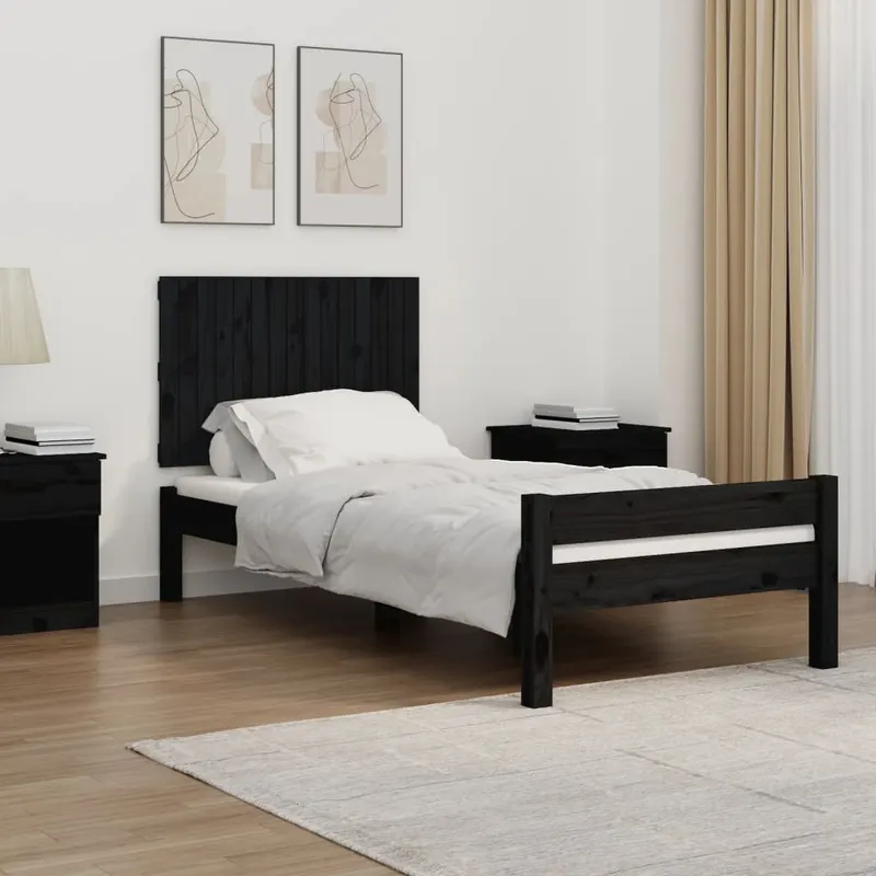 tablie de pat pentru perete, negru, 95,5x3x60cm, lemn masiv pin
