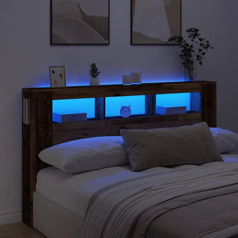 tablie pat cu led lemn vechi 180x18,5x103,5 cm lemn prelucrat
