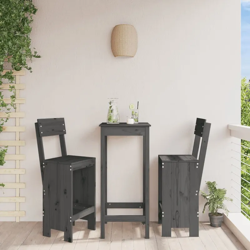 taburete de bar, 2 buc., gri, 40x48,5x115,5 cm, lemn masiv pin